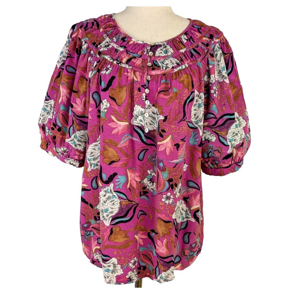 Nurture by Westbound Womans XL Fuschia Floral Shirred Rayon Top